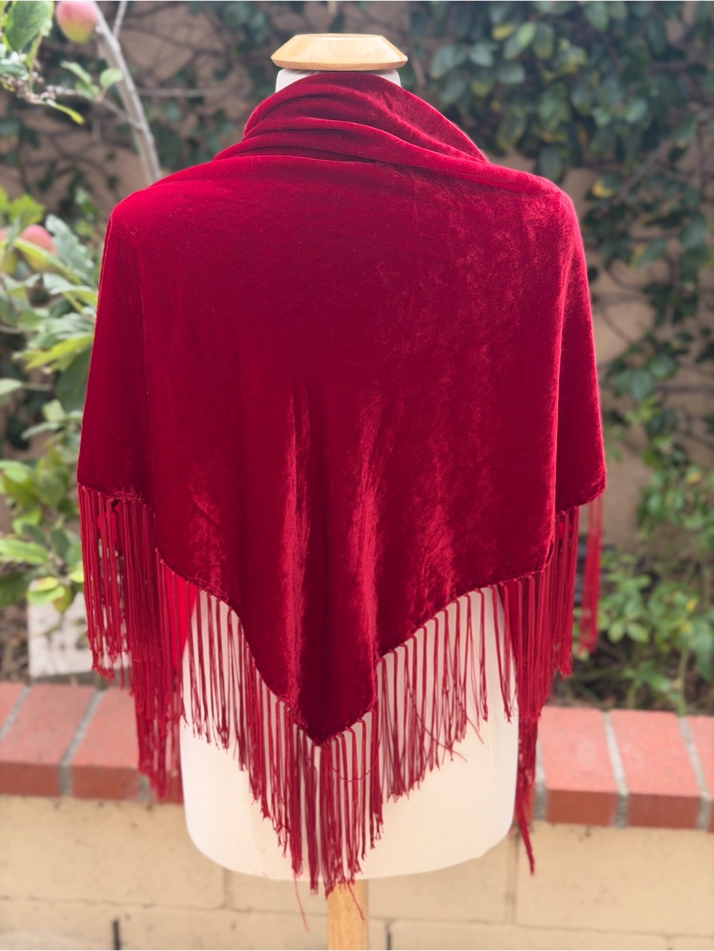 Kenneth Cole Deep Red Velvet Fringe Shawl